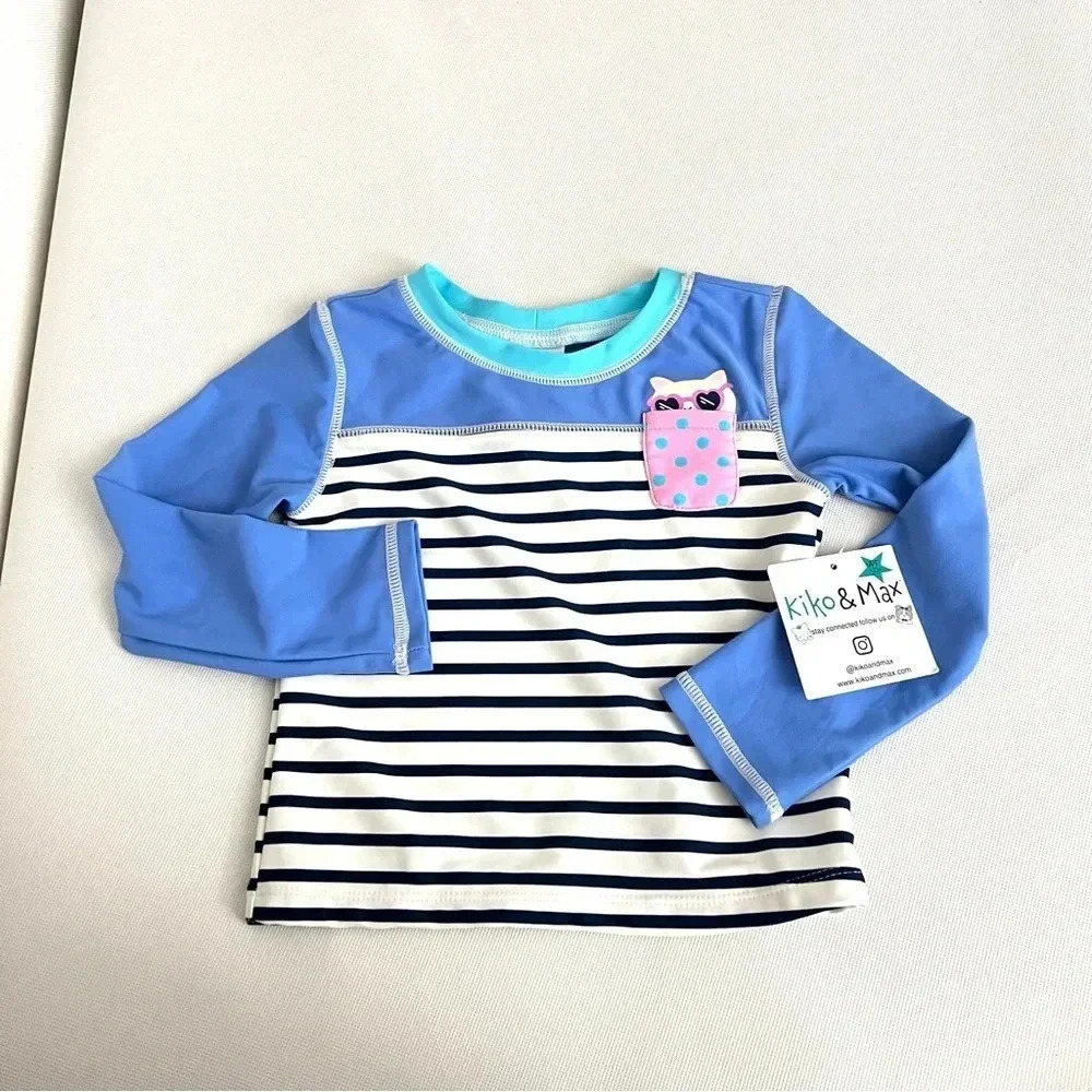 Rashguard Swimsuit Top Size 2 Toddler Boys Long Sleeve Blue Stripes